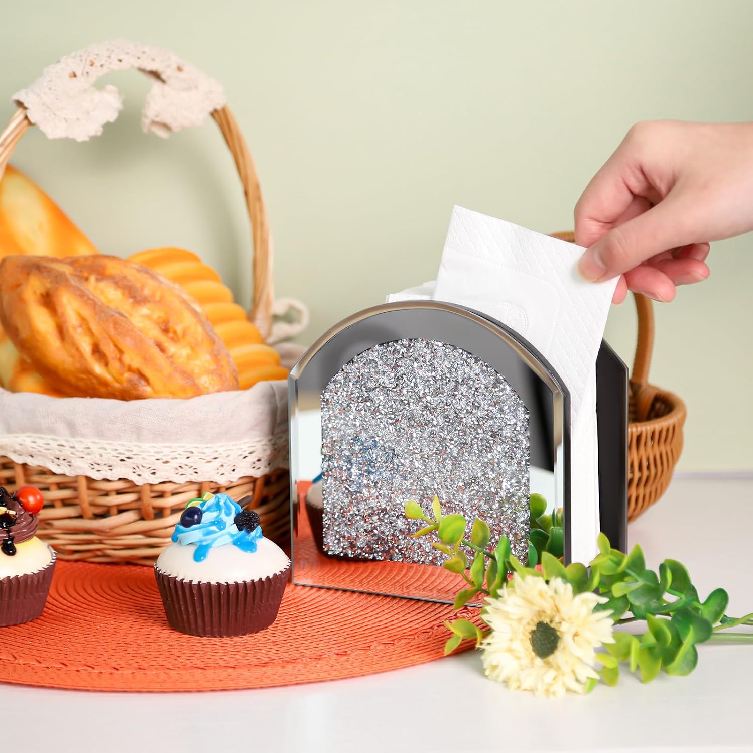 Bling Glass Napkin Holder for Dining Table Kitchen Countertop / Silver