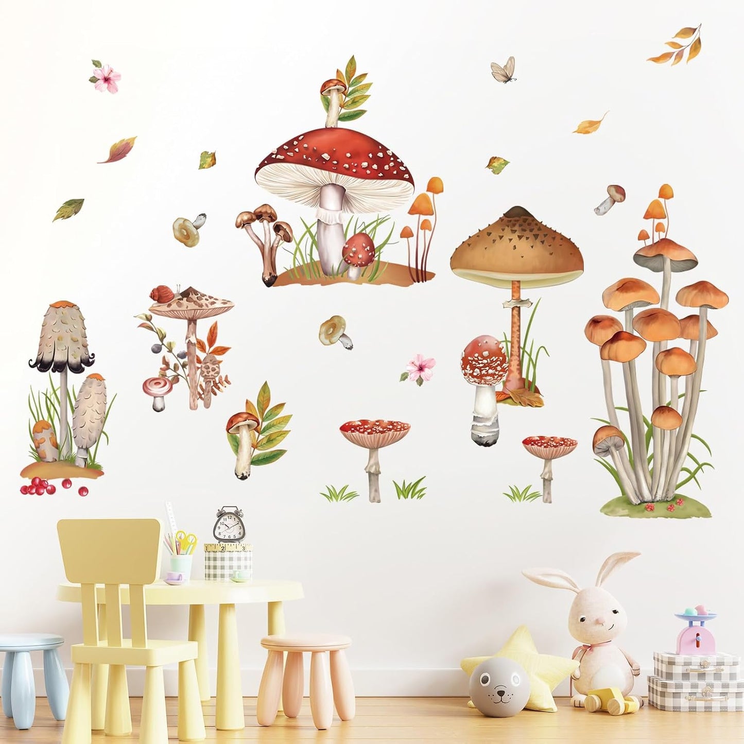 Woodland Mushroom Wall Decals Spring Forest Grass Easter Wall Stickers Girls Bedroom Living Room