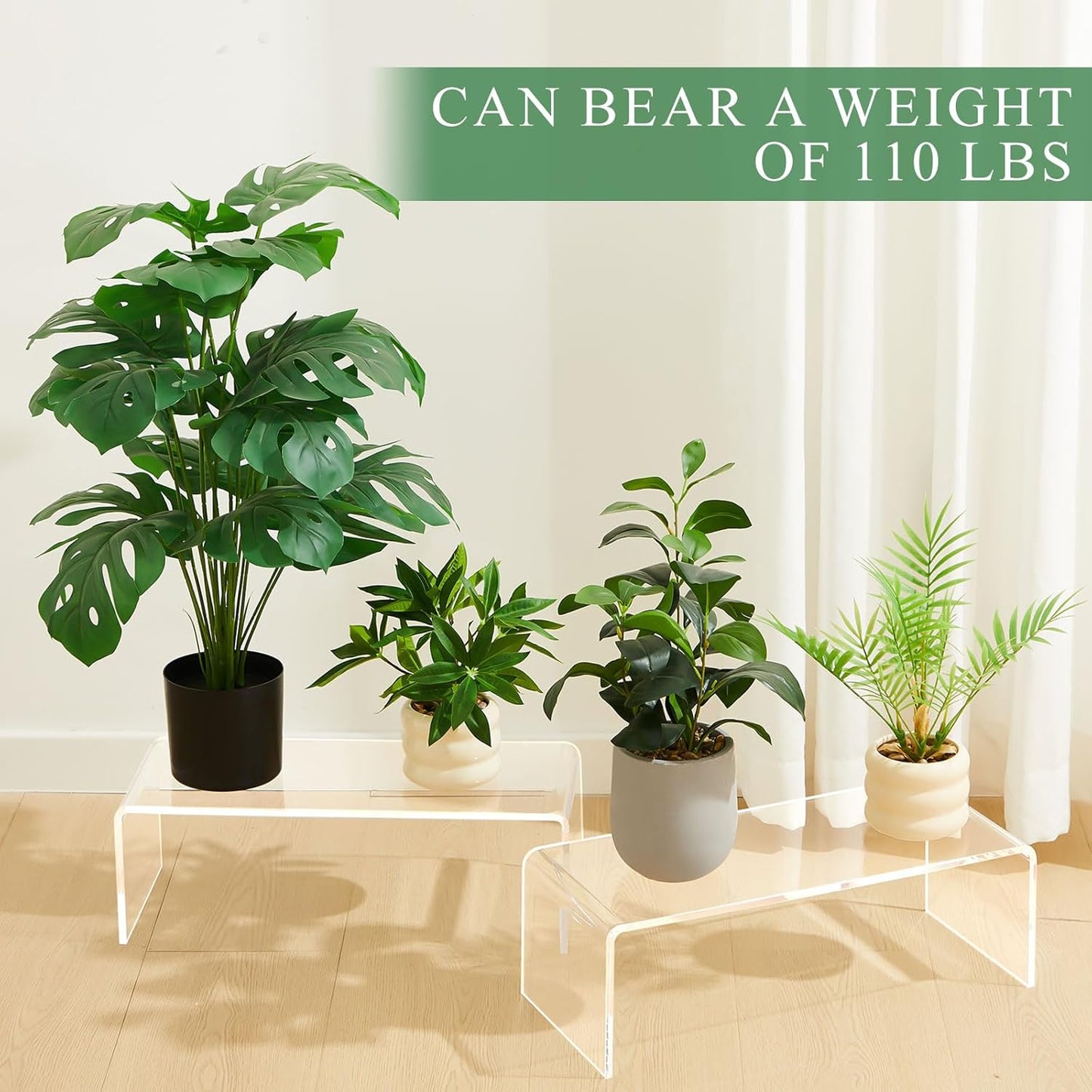 RattanView 2 Pcs 18 Inch Large Acrylic Risers Display Stands 8 mm Thick Acrylic Shelf Riser Showcase for Monitors Large