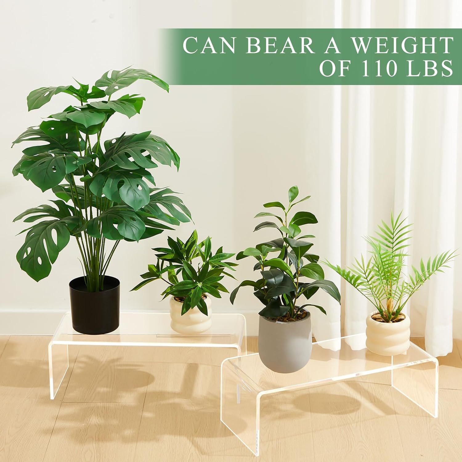 RattanView 2 Pcs 18 Inch Large Acrylic Risers Display Stands 8 mm Thick Acrylic Shelf Riser Showcase for Monitors Large