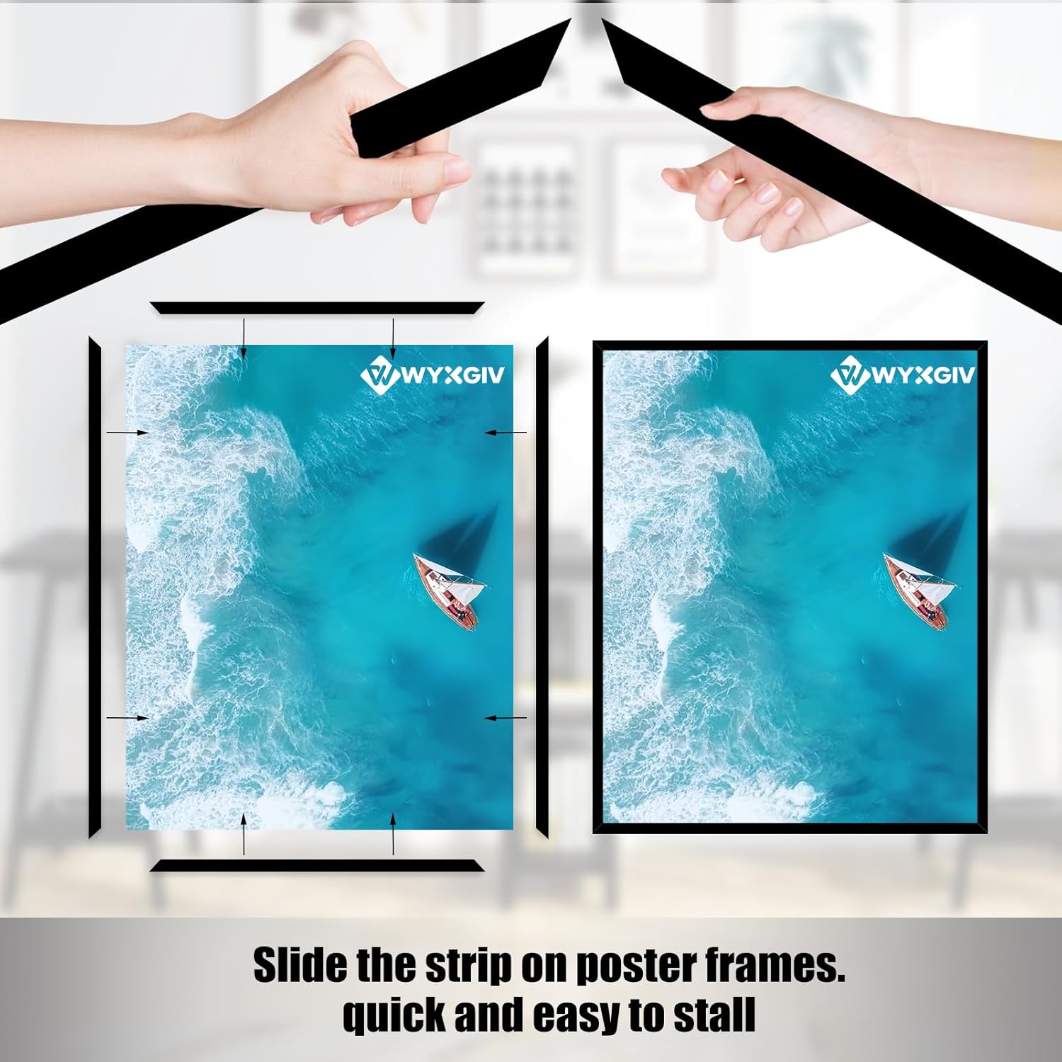 Black 18x24 Picture Frame Set of 2 Slide-In Strips Wall Hanging Frame | Lightweight yet Sturdy Scratch-Proof 18 x 24