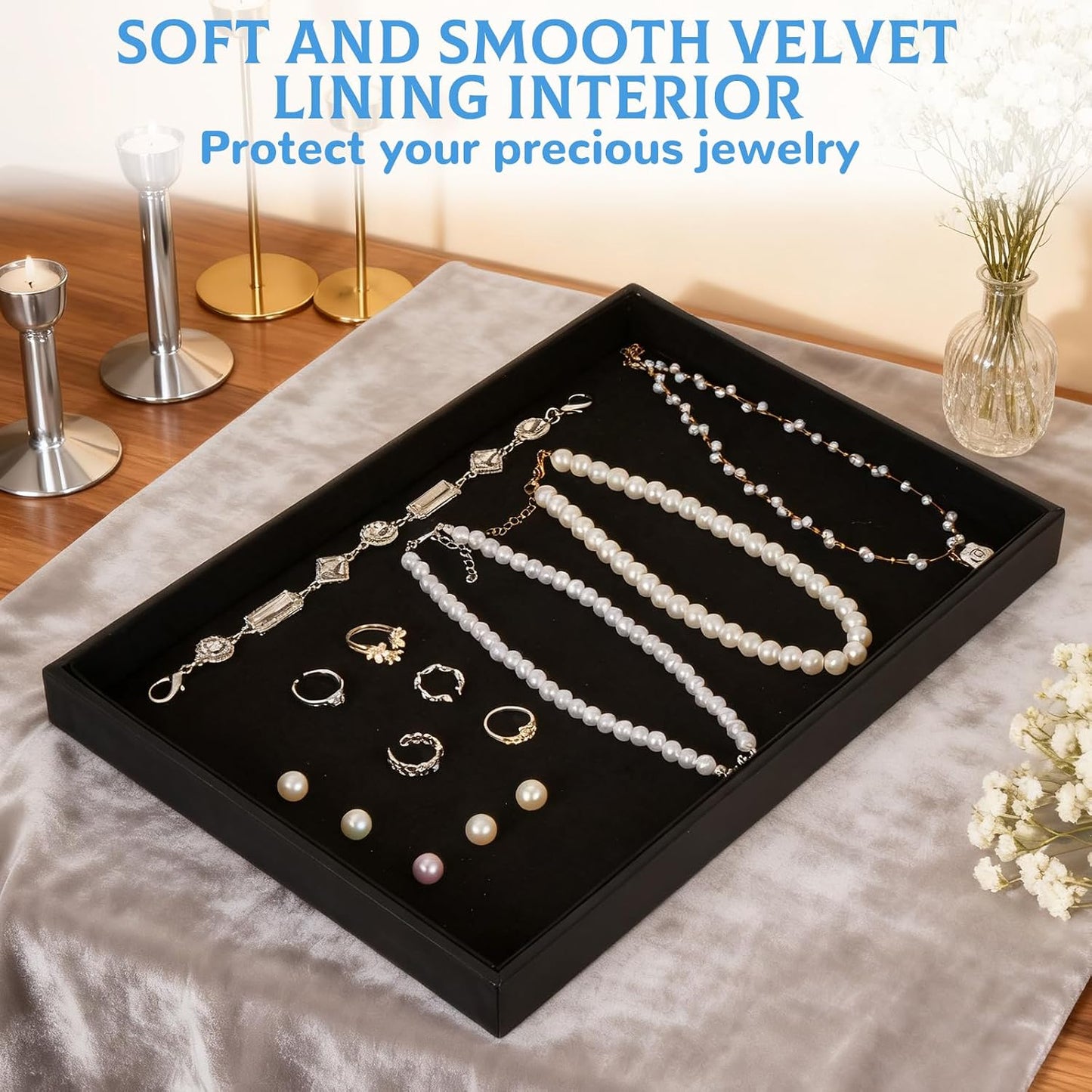 Velvet Stackable Jewelry Tray Showcase Display / Black / Set of 6