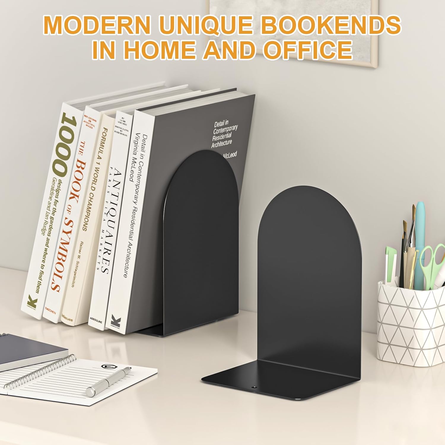 Metal Round Bookends / 4 Pairs Bookends / Black