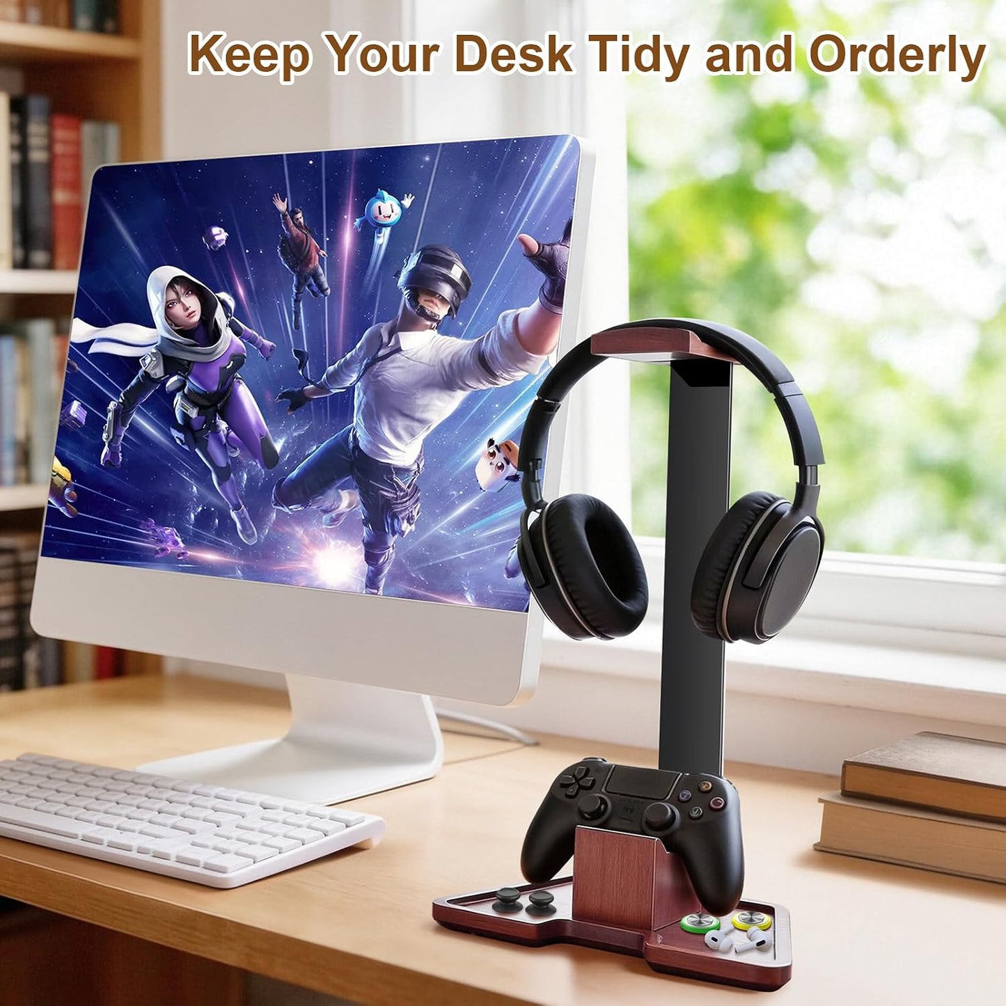 Headphone Holder Stand for Desk, Wood and Metal Headset Hanger Mount Hook Gaming Holder Desktop Earphone Artful