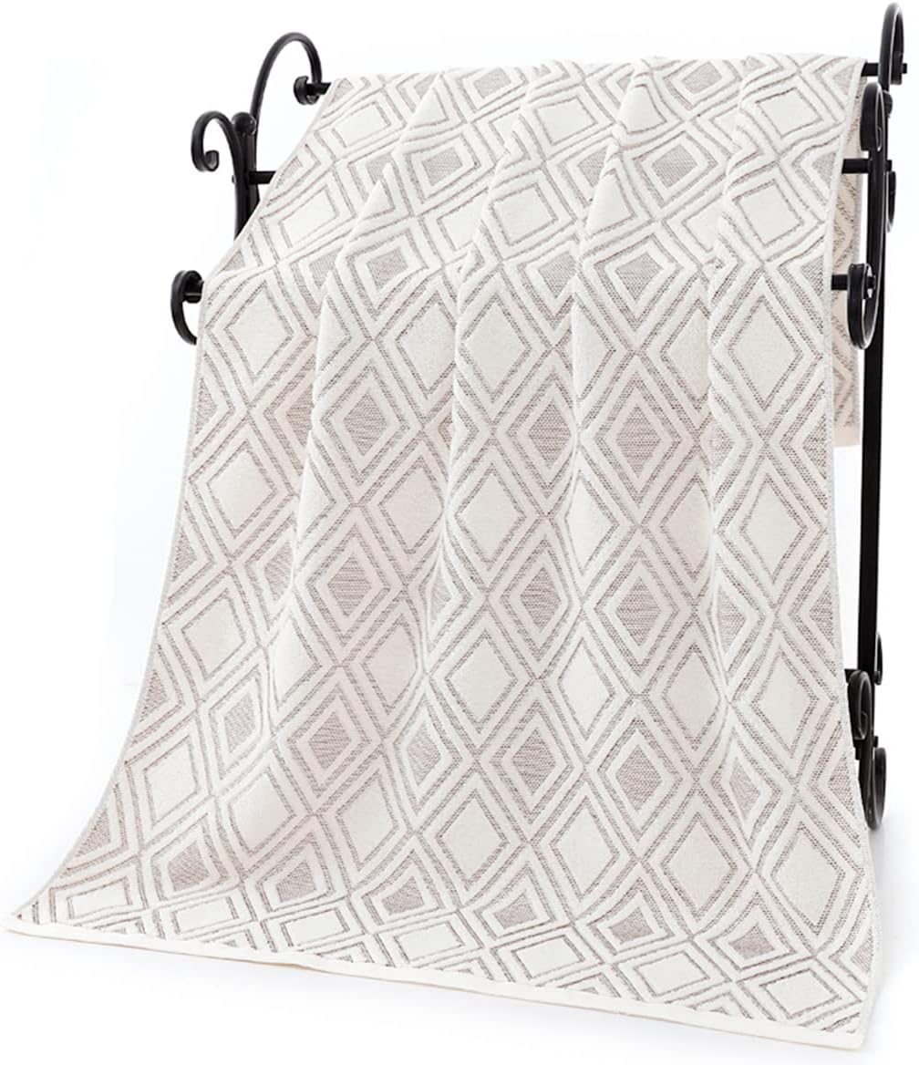 Bath Hand Towel Set of 3 Diamond Pattern 100% Cotton Absorbent Soft Decorative Towels for Bathroom (Beige Brown)