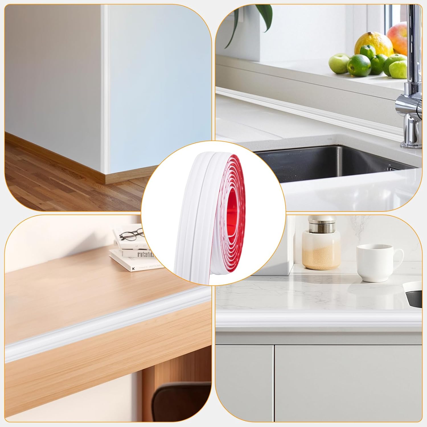 Flexible Peel and Stick Corner Molding Trim for Inside & Outside Corners / White / 1.6'' x 10 FT