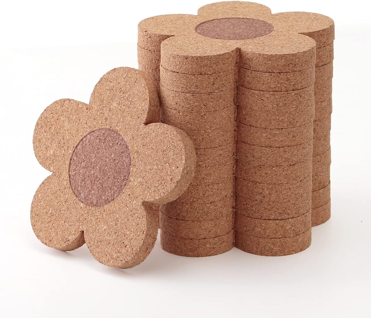 Absorbent and Reusable Coaster Set 100% Cork Flower / Flower Shape/ / Natural / 4 Inch / Set of 12
