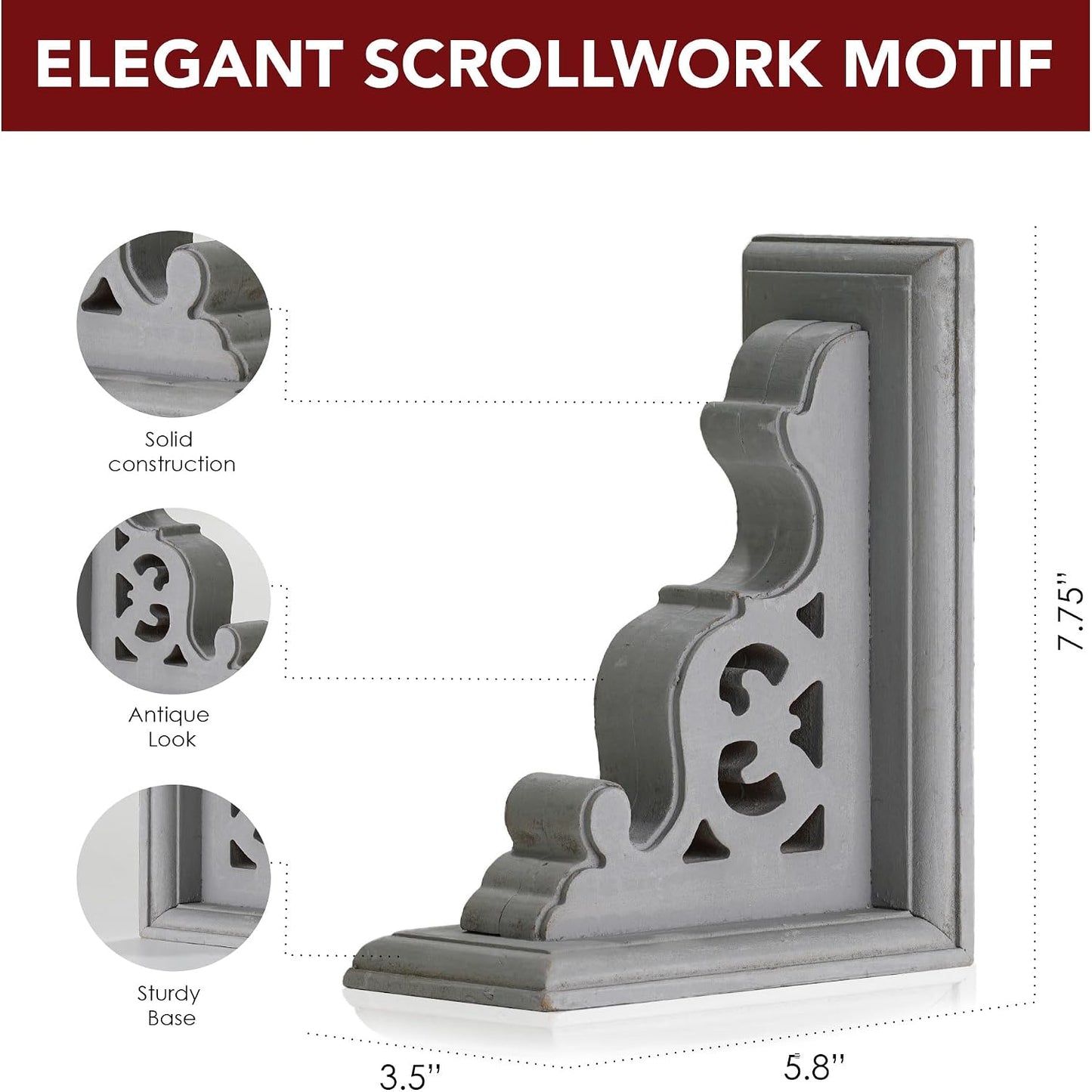 Decorative Heavy Duty Wood Bookends for Books/CDs/Vinyls/Magazines / Dark Grey