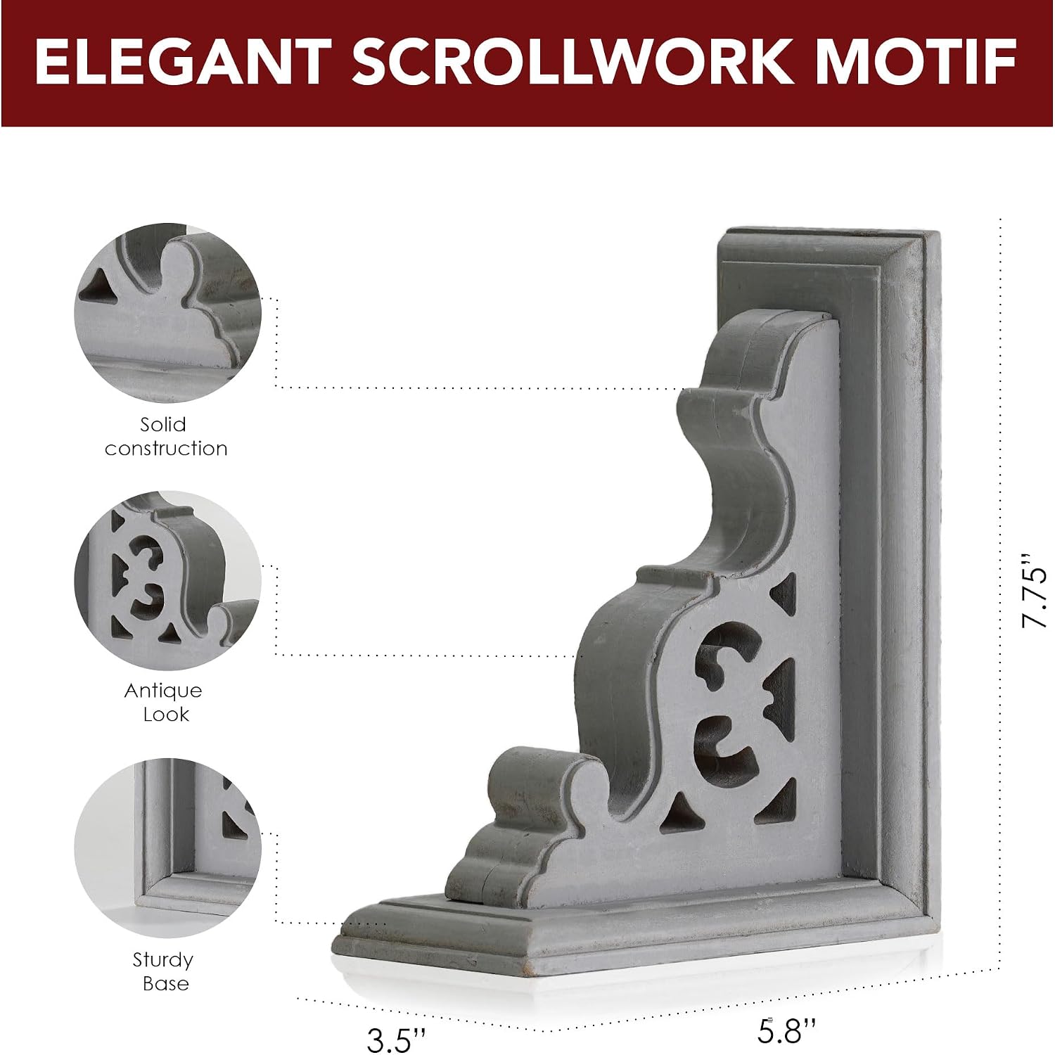 Decorative Heavy Duty Wood Bookends for Books/CDs/Vinyls/Magazines / Dark Grey