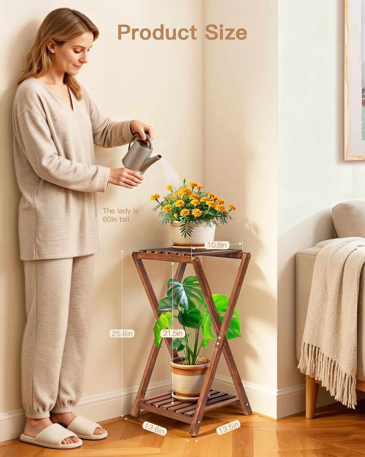 Wood Tiered Plant Stand Indoor,Corner Plant Shelf for Indoor Plants | Rustic Flower Pot Stand, Tall Single Plant Holder