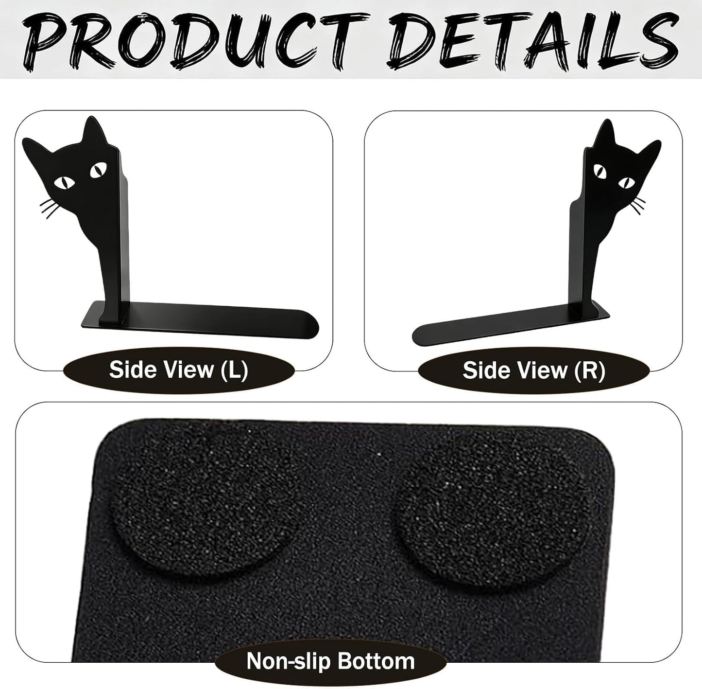 Metal Decorative Book Ends / Peekaboo Cat / Black