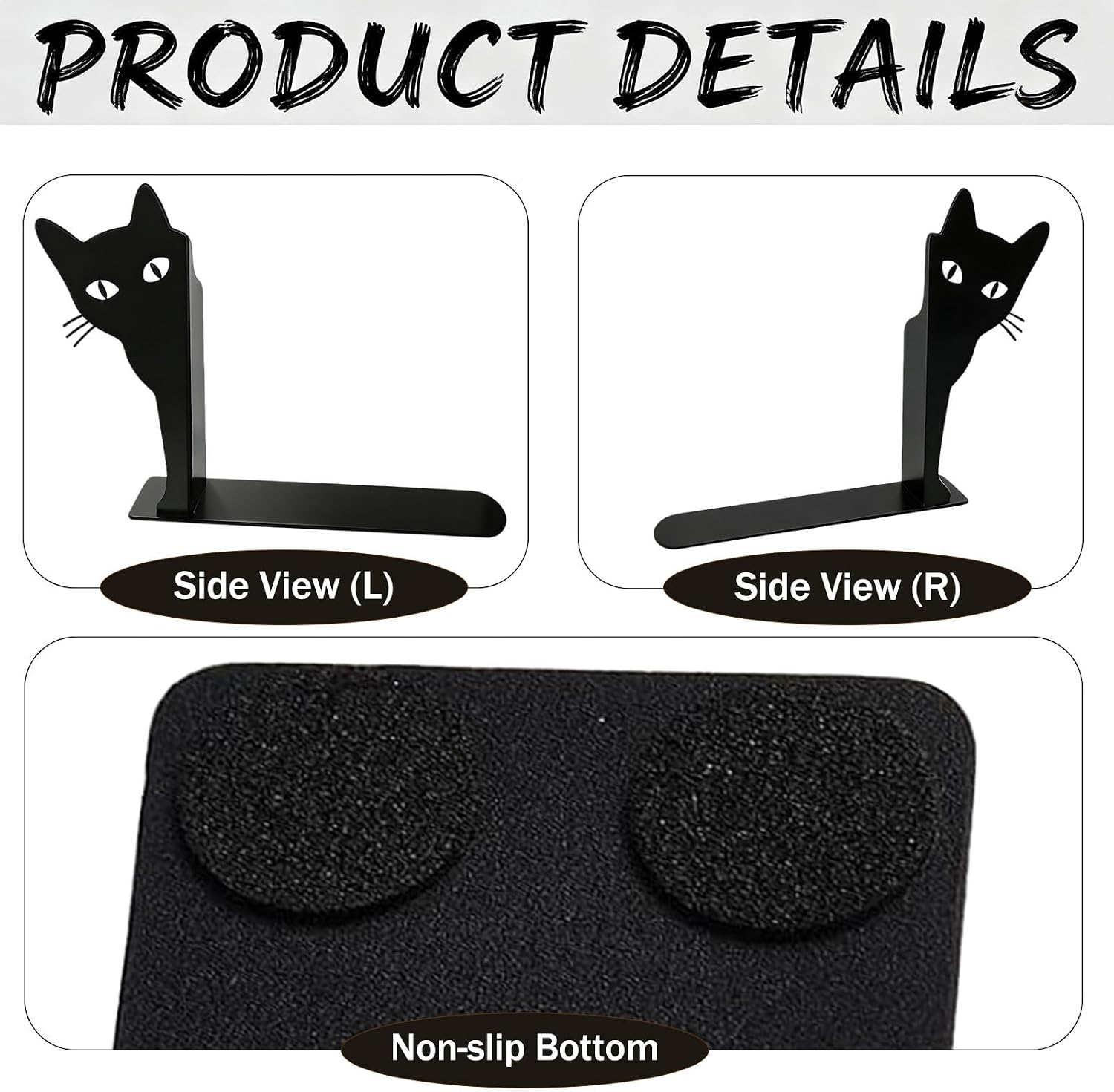 Metal Decorative Book Ends / Peekaboo Cat / Black