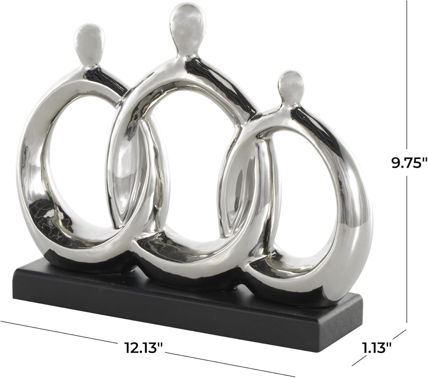 Ceramic Family 3 Figure Sculpture / Silver / 2 x 1 x 10