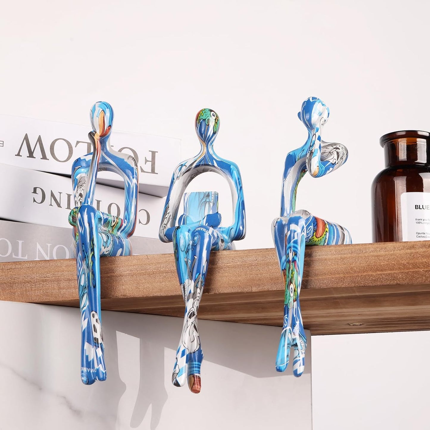 Resin Graffiti Home Decor Thinker Statue Accents / Blue / Set of 3