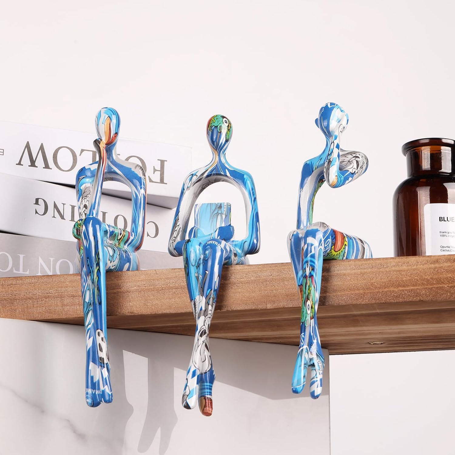 Resin Graffiti Home Decor Thinker Statue Accents / Blue / Set of 3