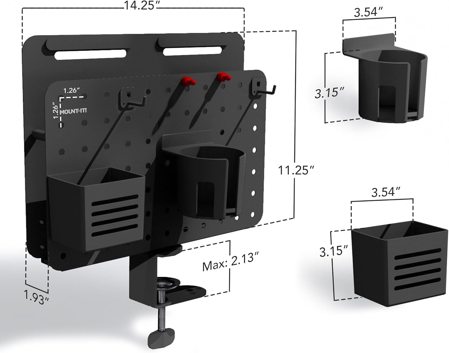 Mount-It! Desk Pegboard Organizer, 360 Rotation, Black | Clamp-on desk storage with cup holder, pen holder, hooks &