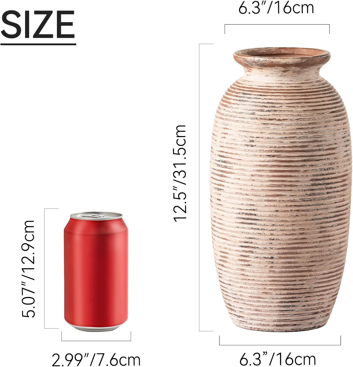 Ceramic Rustic Flower Vase / 12.5" H - Rustic
