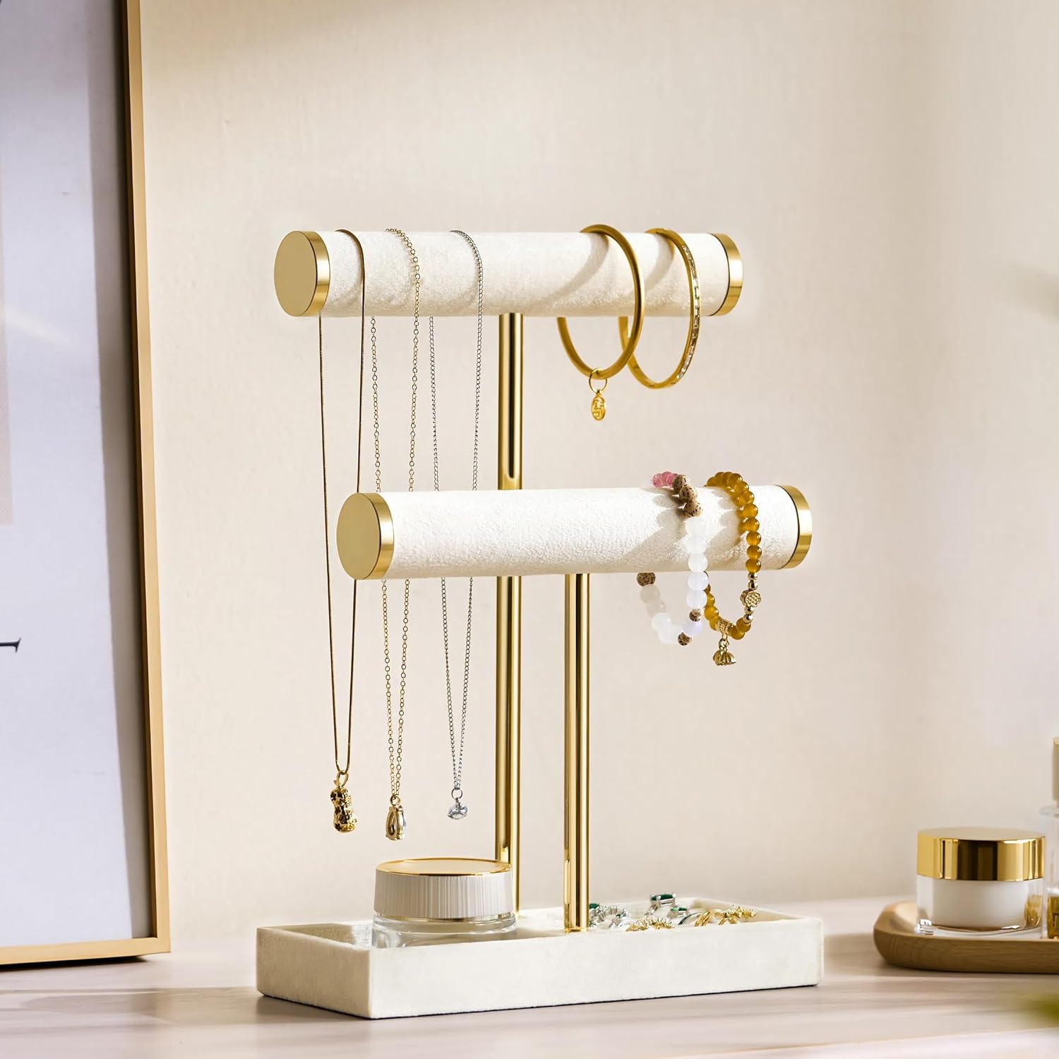 Detachable T Bar Velvet Bracelet Holder / Beige
