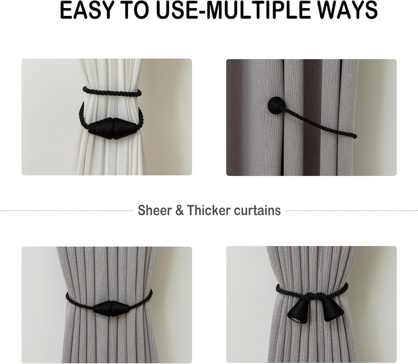 Magnetic Curtain Tiebacks 8 Pack Outdoor Rope Curtain Tie Backs Decorative Window Treatment Holdbacks for Home