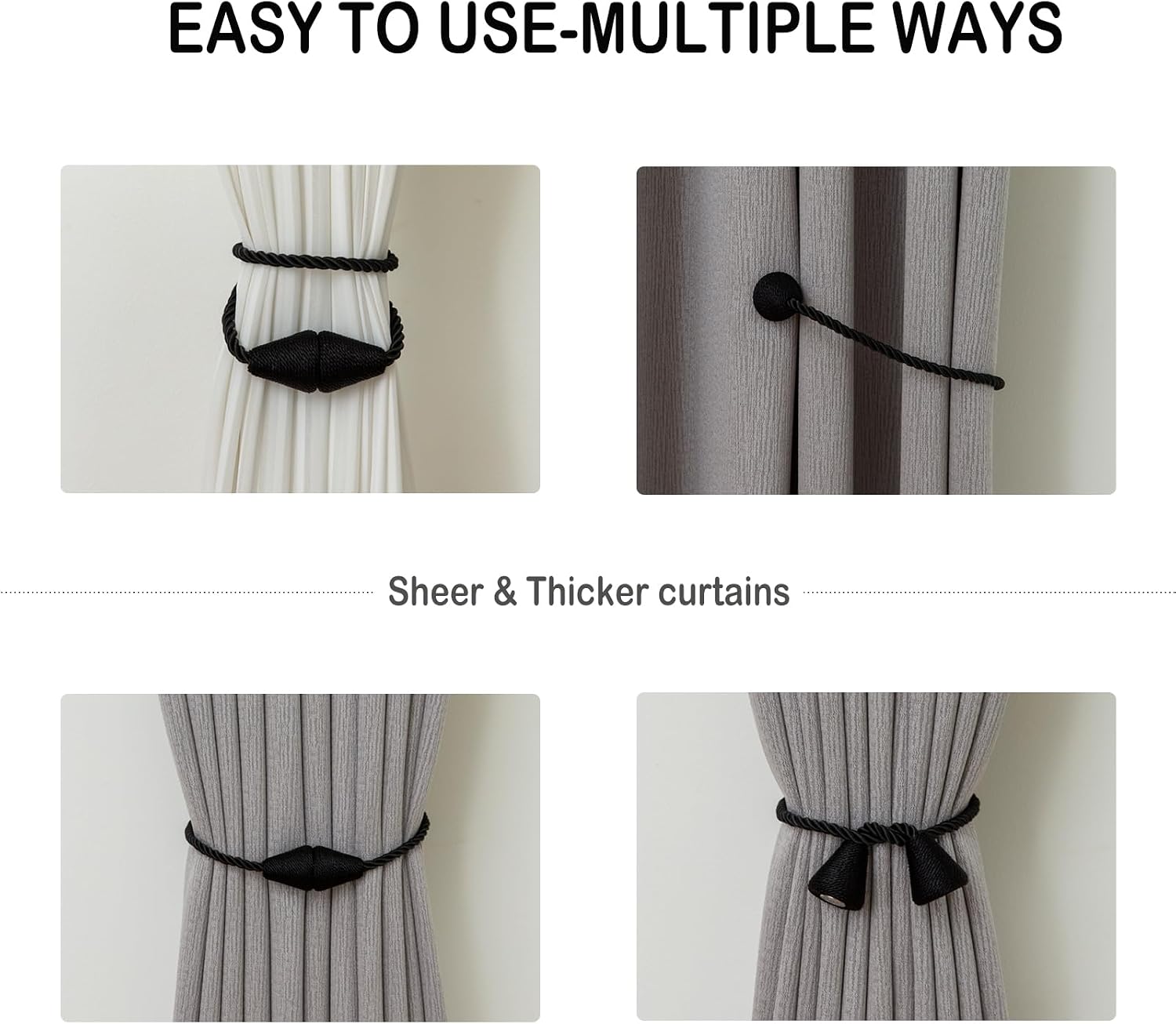 Magnetic Curtain Tiebacks 8 Pack Outdoor Rope Curtain Tie Backs Decorative Window Treatment Holdbacks for Home