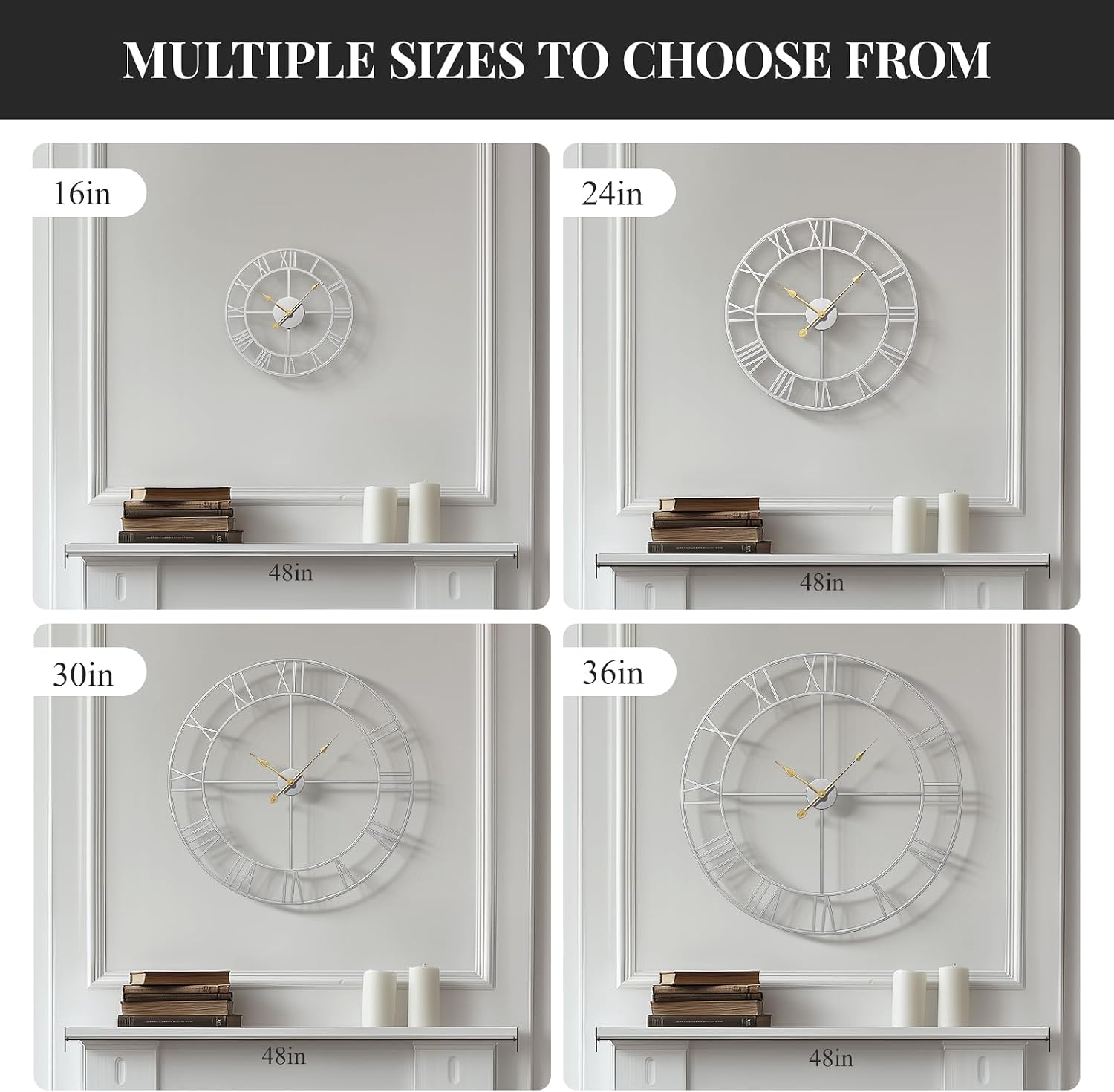 Cuspin 24 Inch Wall Clock Large Silver Decorative Modern Metal Clocks | Battery operated, Silent non ticking, Roman