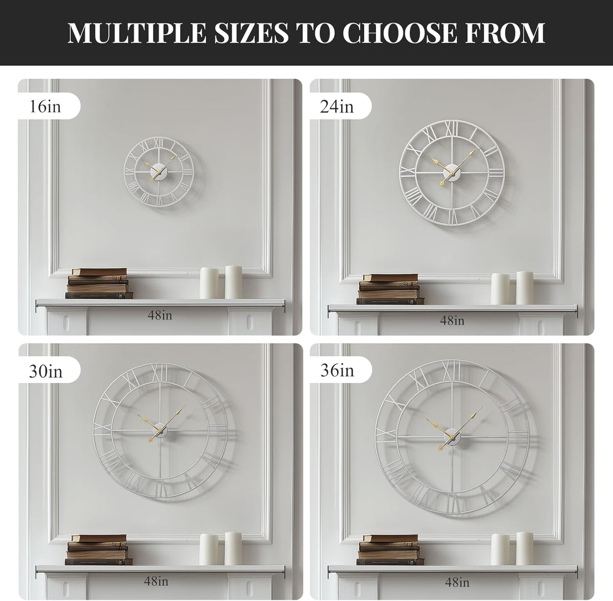 Cuspin 20 Inch Wall Clock Large Silver Decorative Modern Metal Clocks | Battery operated, Silent non ticking, Roman