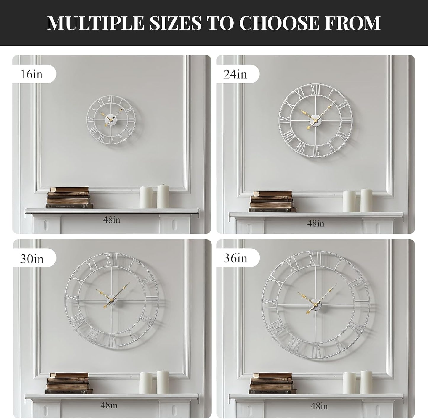 Cuspin 30 Inch Large Wall Clock Silver Decorative Modern Metal Clocks | Battery operated, Silent non ticking, Gold