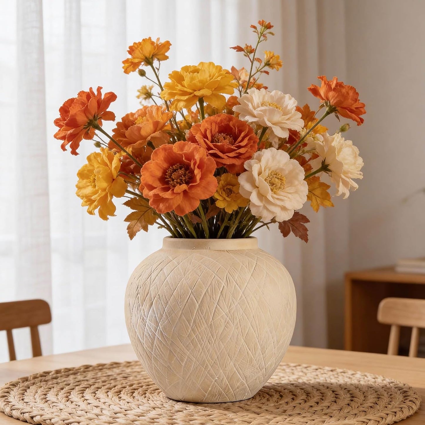 in Ceramic Boho Decorative Vase for Decor / 03 - Large Rustic Carved Beige / 8.8 Inch
