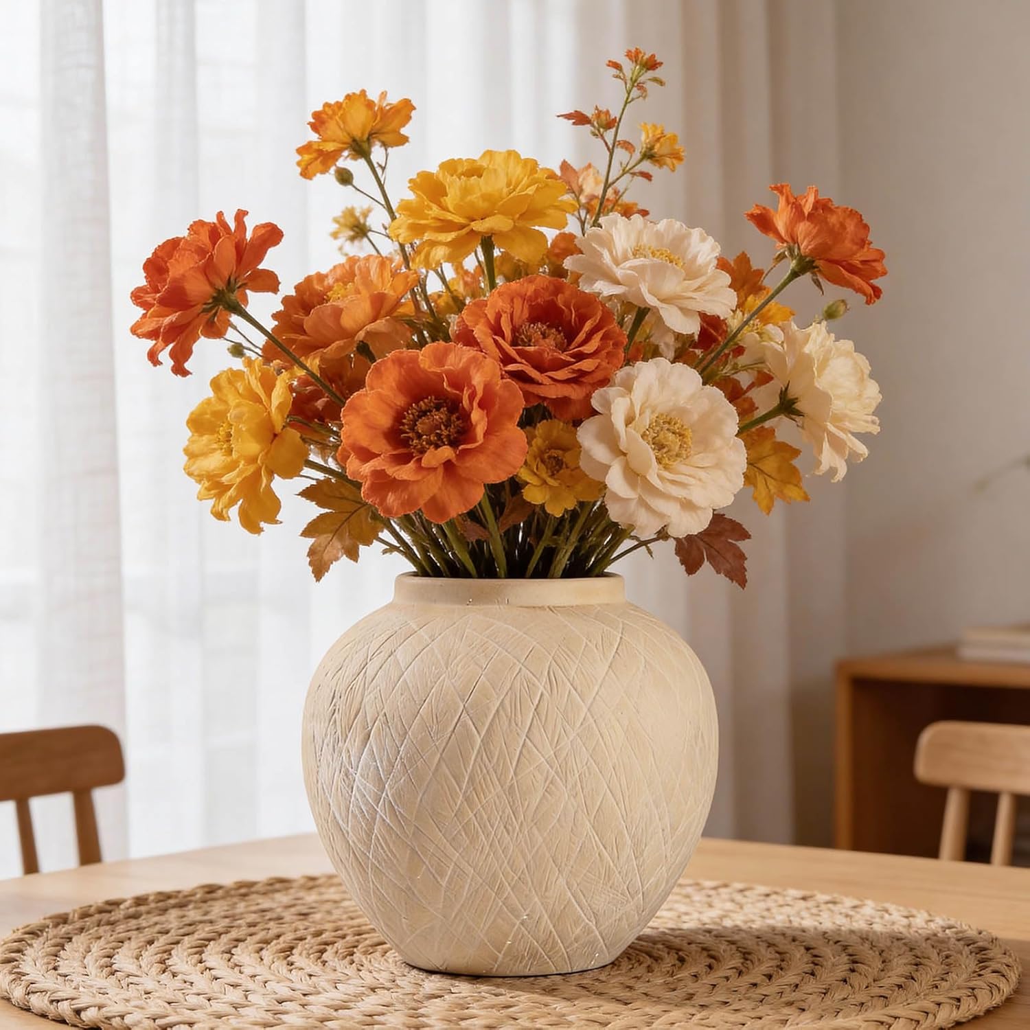 in Ceramic Boho Decorative Vase for Decor / 03 - Large Rustic Carved Beige / 8.8 Inch