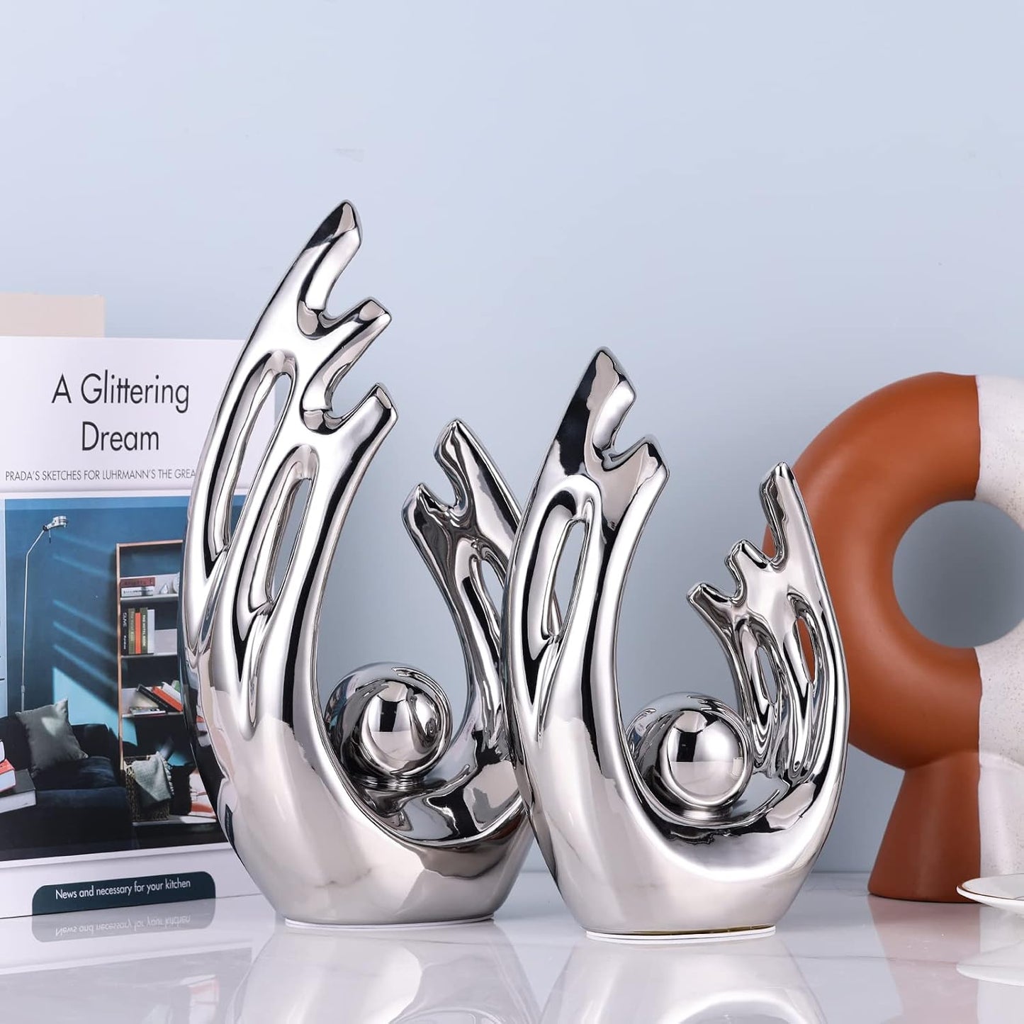 Abstract Ceramic Statue / Silver / Small