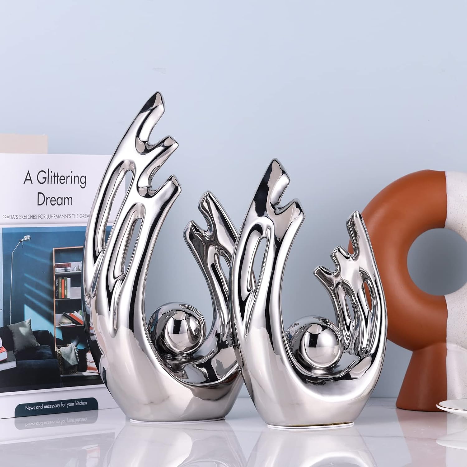 Abstract Ceramic Statue / Silver / Small