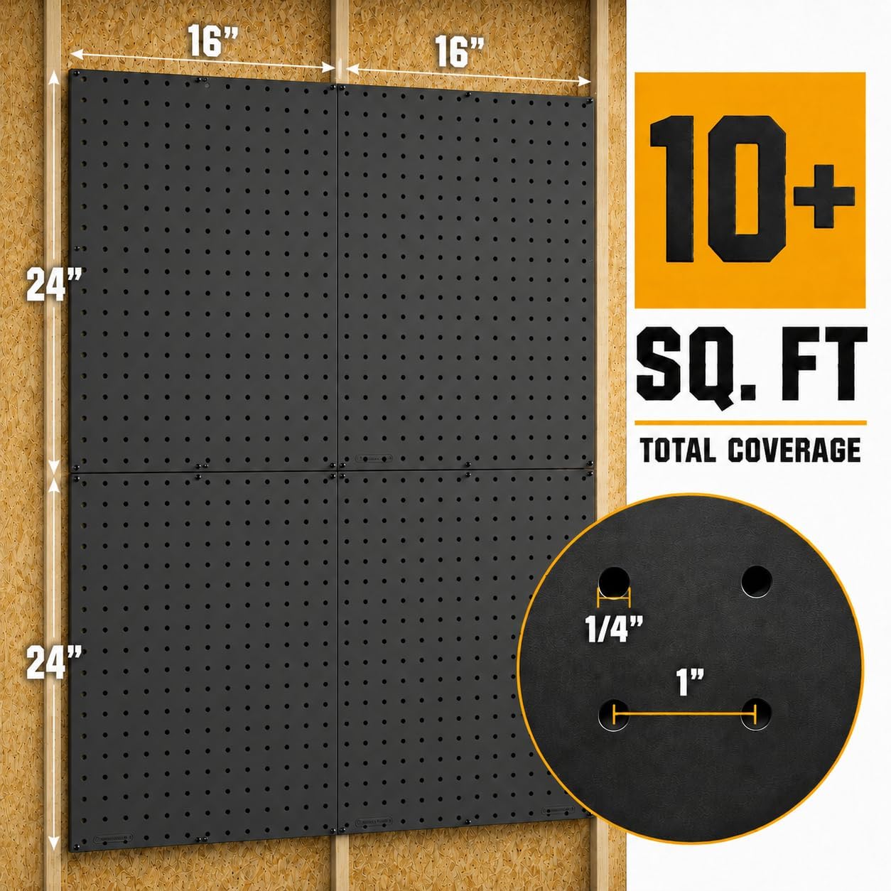 Pegboard Kit - 4 Each 24"x16" Peg Board Panels - Made in USA - Mounted Size is 64" x 24" Pegboards Wall Organizer for