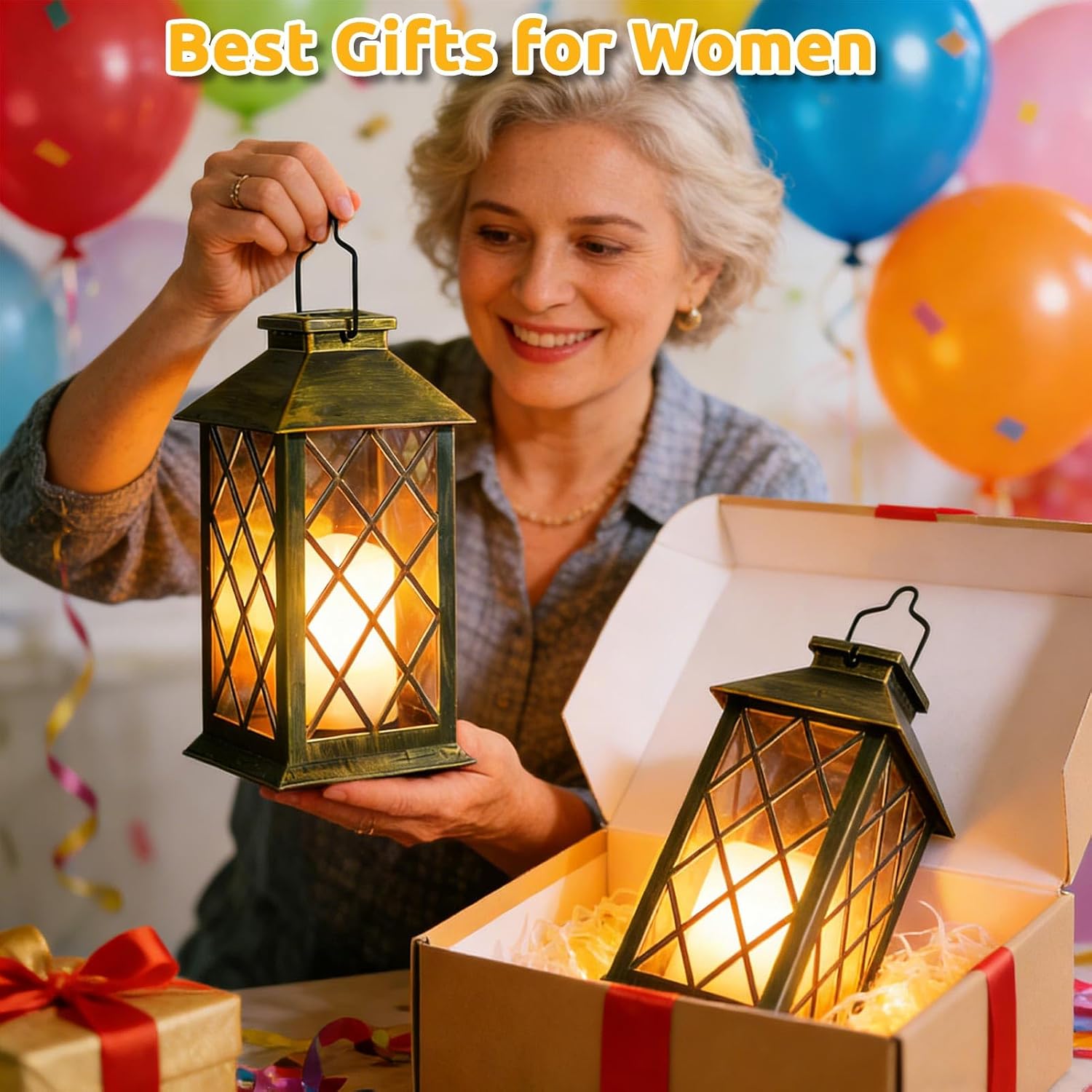 2 Pack 9" Medium Tempered Glass Solar Lanterns Outdoor Waterproof | Hanging Solar Lights with Flickering Flameless