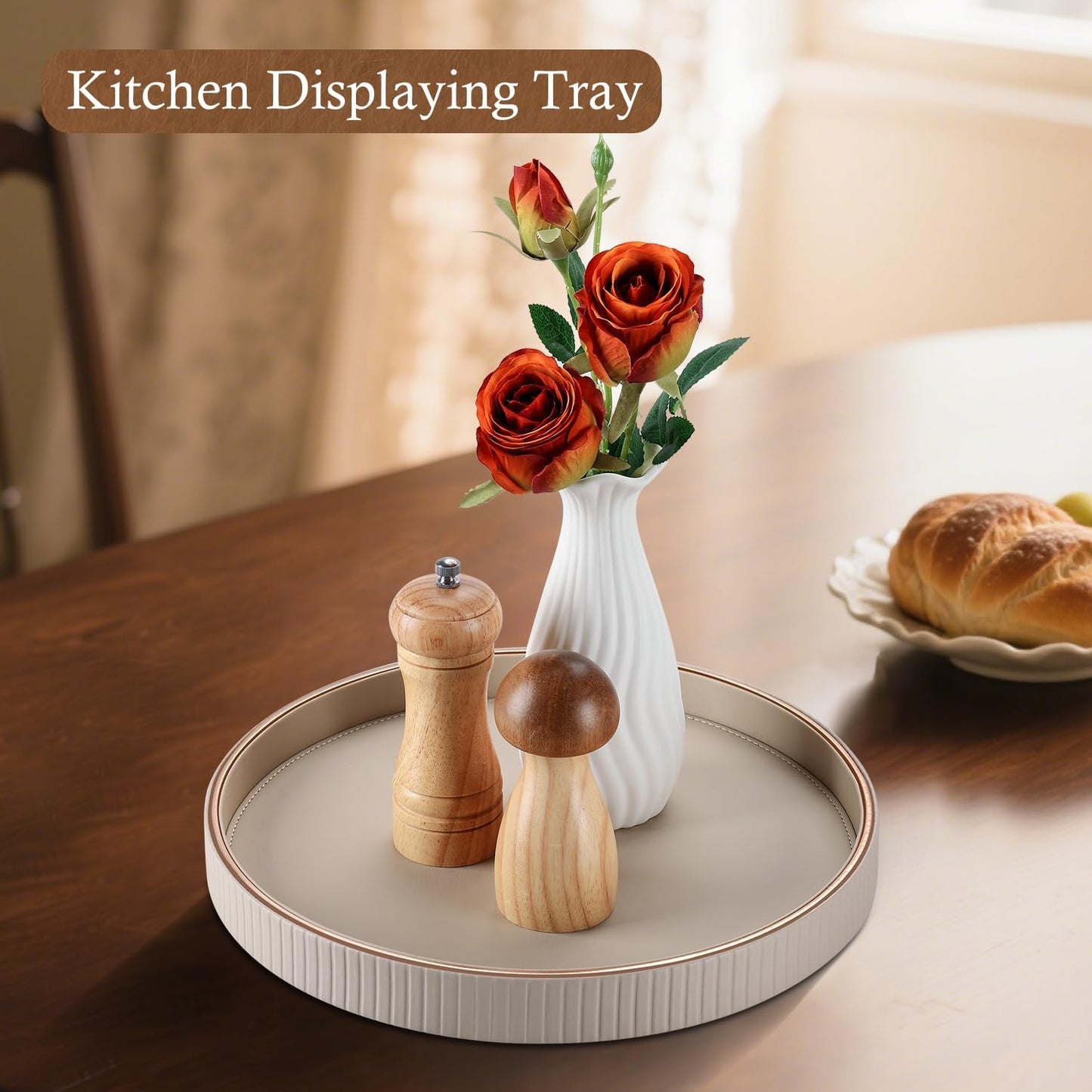 12" Round Decorative Tray / Beige