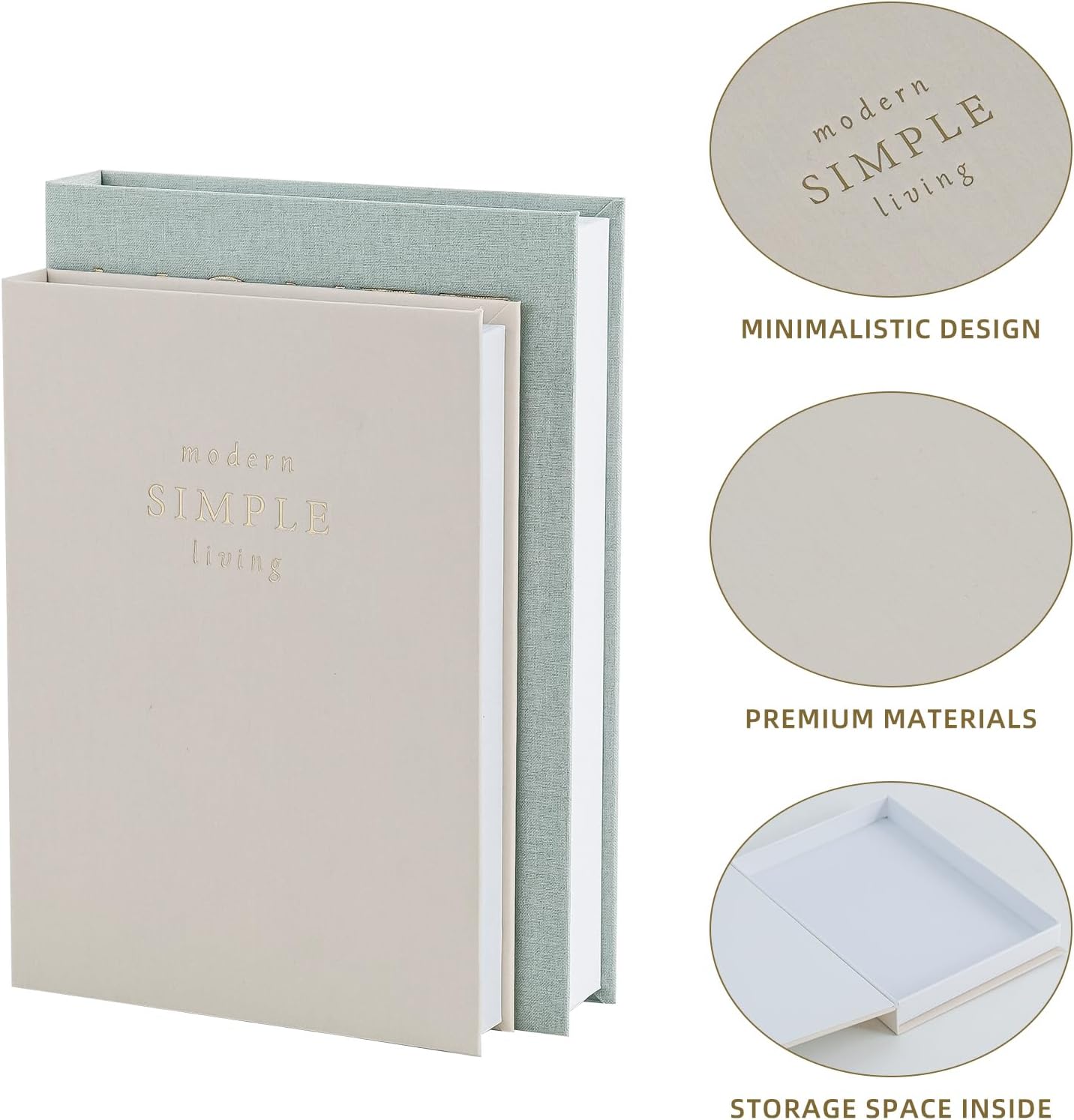 Linen Hardcover Decorative Books / Sage Beige / Set of 2