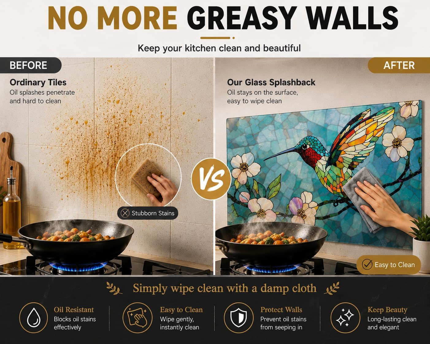 Tempered Glass Backsplash / 30"L x 18"W