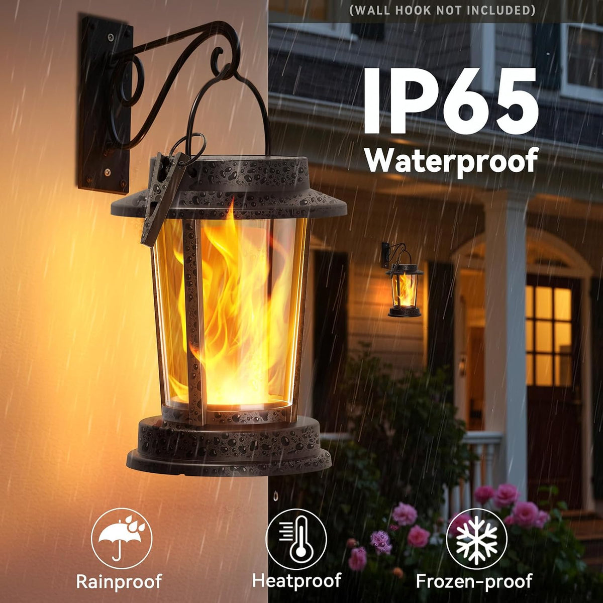 Solar Lanterns Outdoor Waterproof, Flickering Flame Solar Powered | 2 Pack Upgraded Solar Lights Outdoor, Hanging