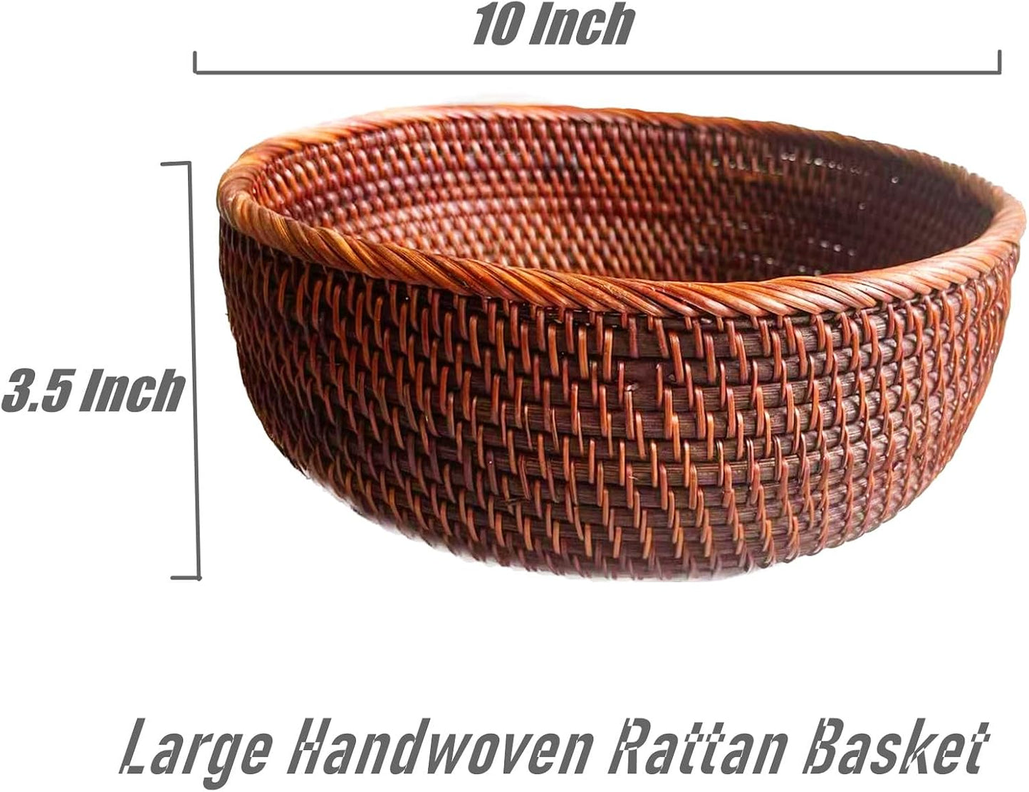 Round Rattan Bowl Basket / L - D9.8 x H3.5 Inch / 10 Inch