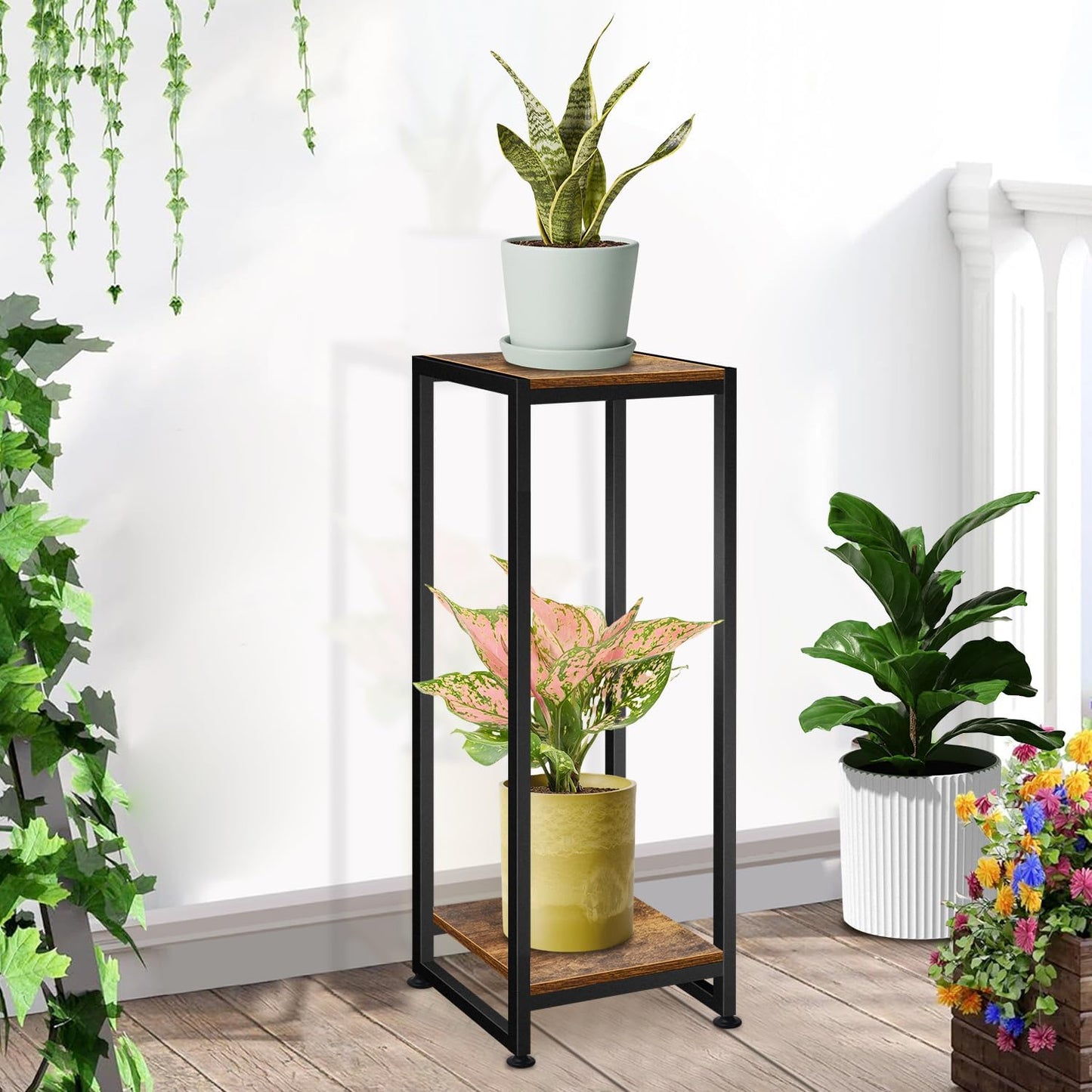 Lilybud--lily Plant Stand Indoor, 31.5'' Tall Wood Plant Stands Heavy Duty | 2 Tier Pedestal Stand for Indoor Outdoor