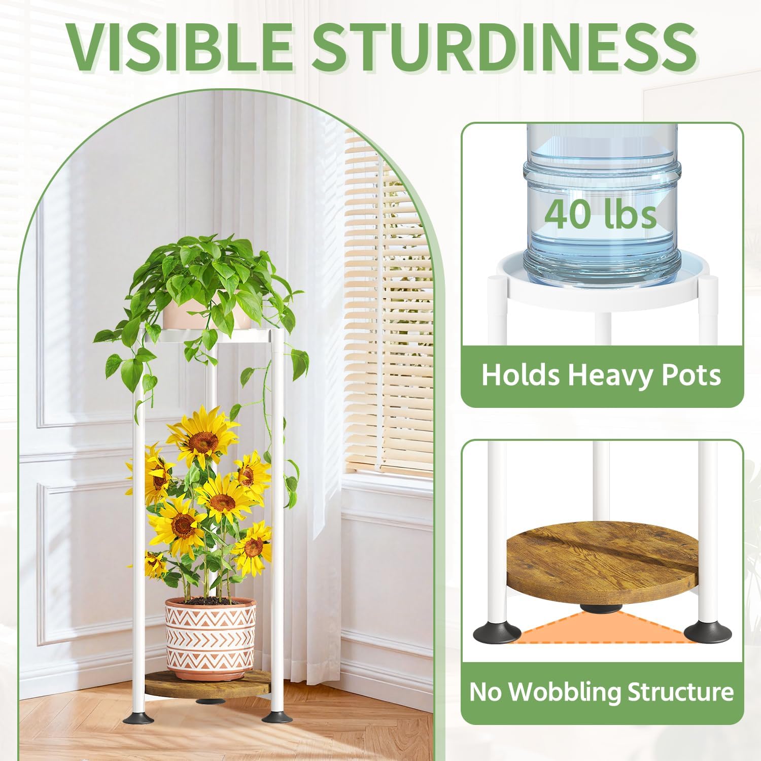 KMOTASUO Metal Plant Stand Tall for Indoor Outdoor Corner, 2 Tier White | Heavy Duty Flower Holder Rack, Modern