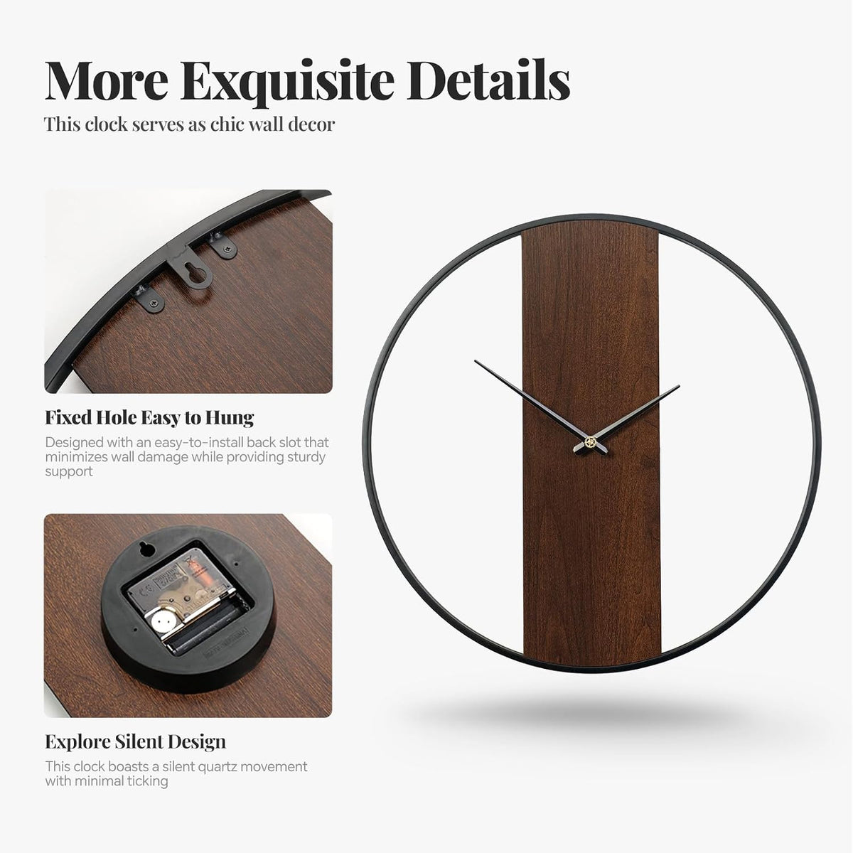 Cuspin 30 Inch Large Wall Clock Modern Rustic Walnut Dial Decorative Clock | Battery operated, Silent non ticking