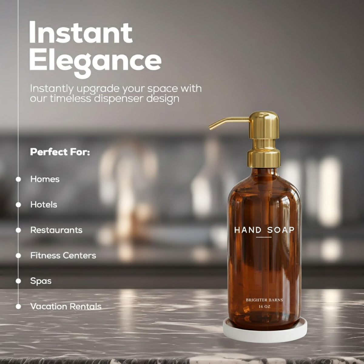 Luxury Glass Hand Soap Dispenser Bathroom Set by Brighter Barns - Refillable Liquid Hand Soap Dispenser Set for Kitchen