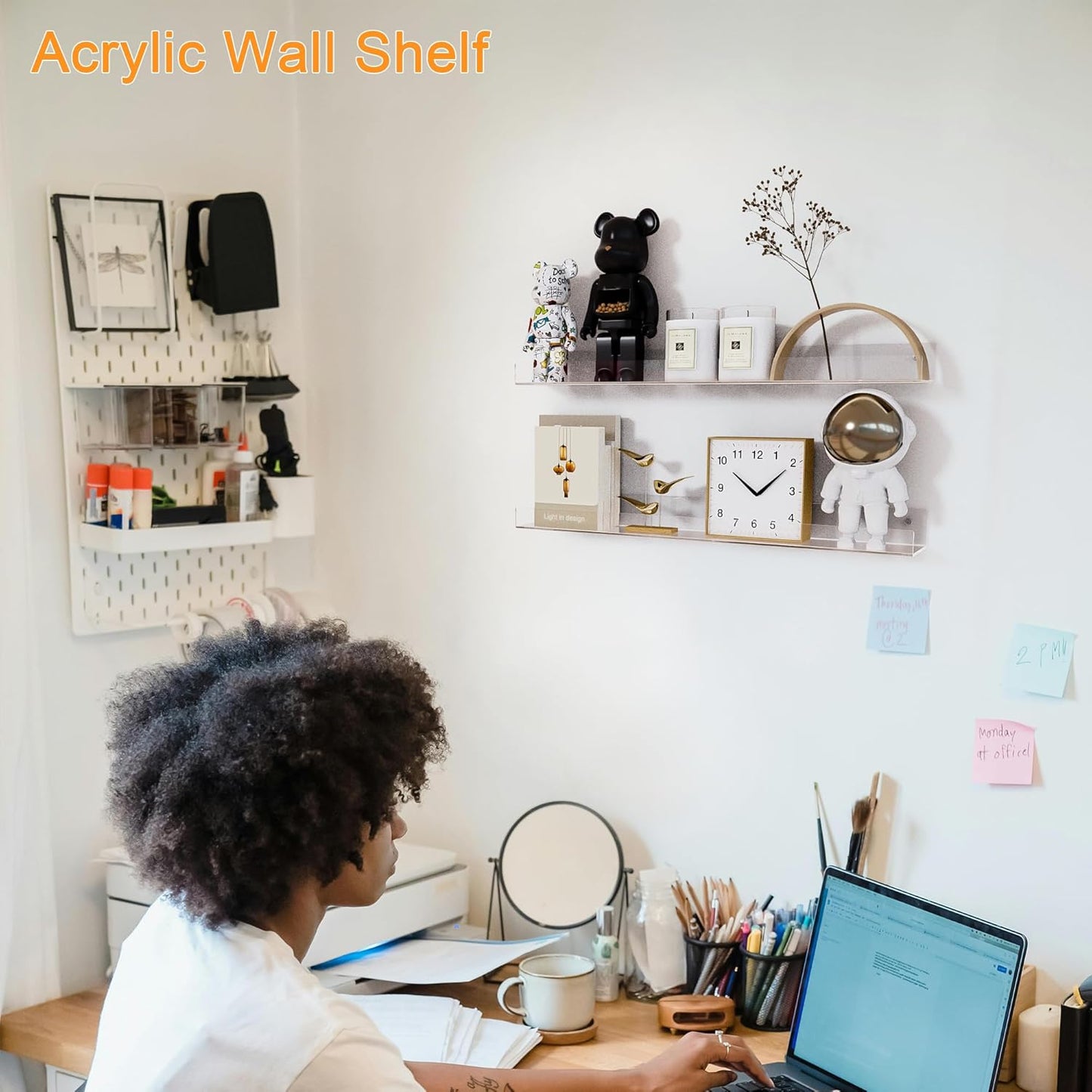 24'' Clear Acrylic Wall Long Shelf 2 Pack, Acrylic Floating Book Shelves, Wall Mounting Invisible Ledge Book Shelf
