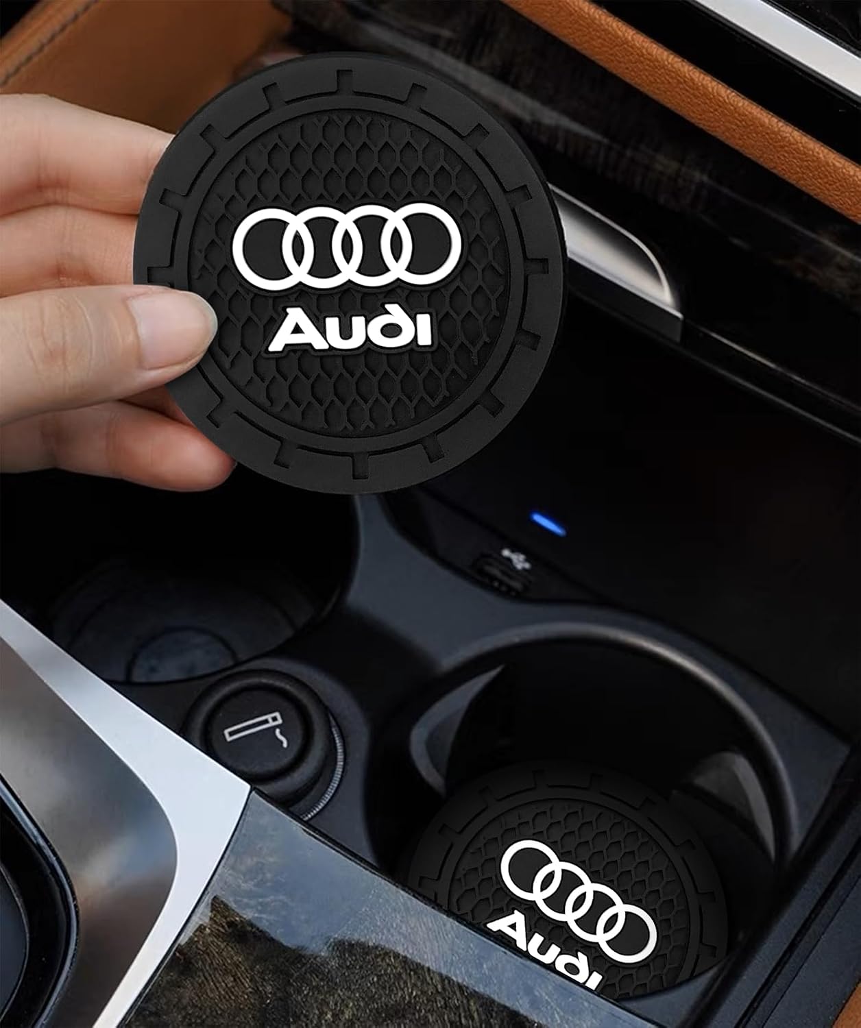 Car Cup Holder Coaster for Audi Recessed Silicone Cupholder / Black-cup-0004 / 2.75 Inch / Set of 2