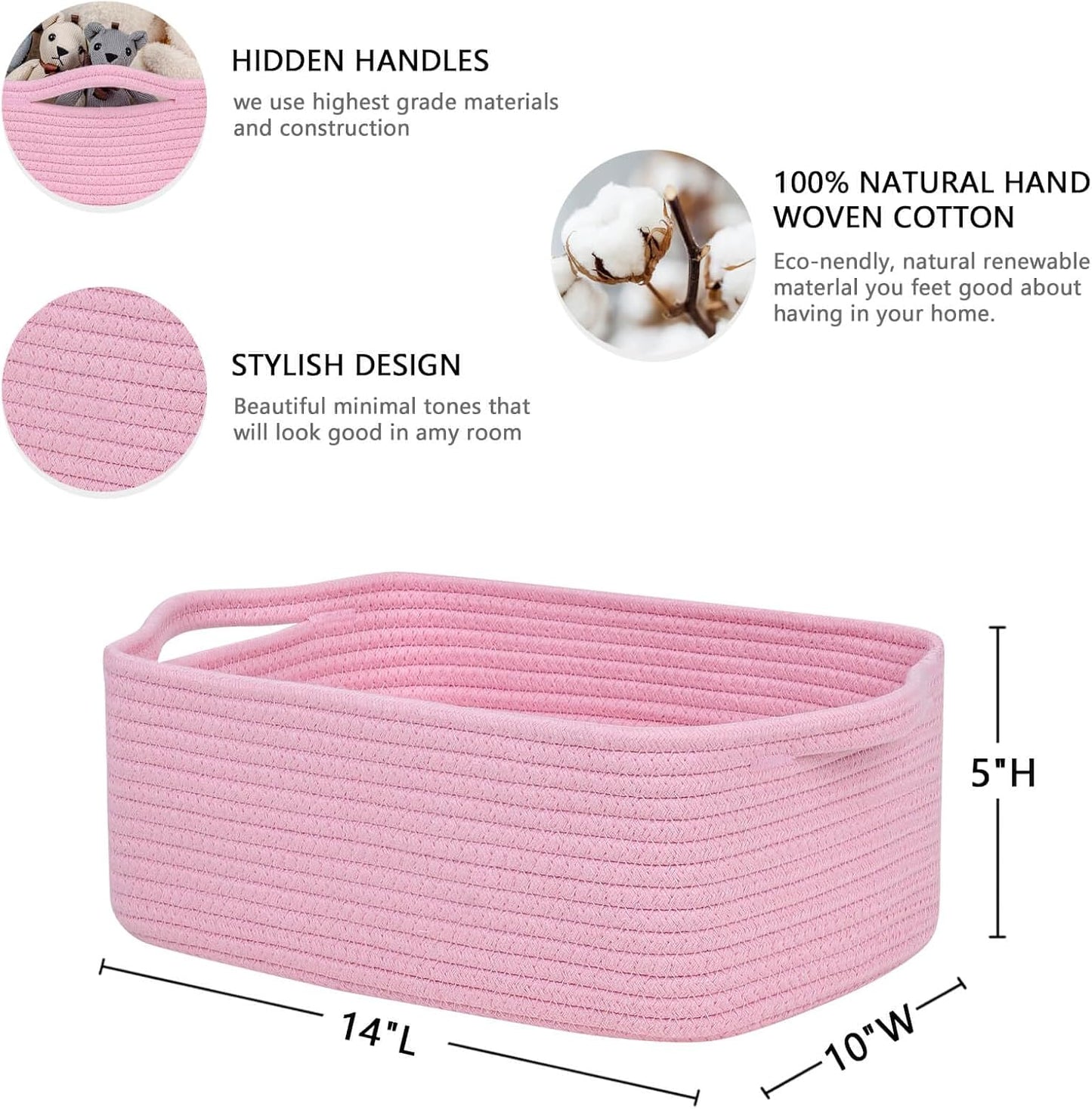 Woven Closet Storage Bin / Pink / 14''x10''x5