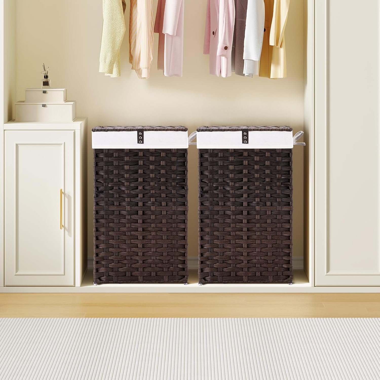 2 Removable Liner Bags & 2 Mesh Laundry Bags / Brown / 13.4 x 13.4 x 21.7 / 60L