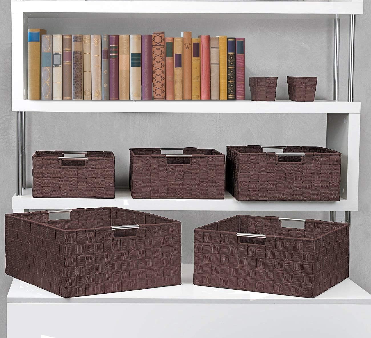 Linen Closet Organizers and Storage / 7 Piece - Chocolate / Set of 7