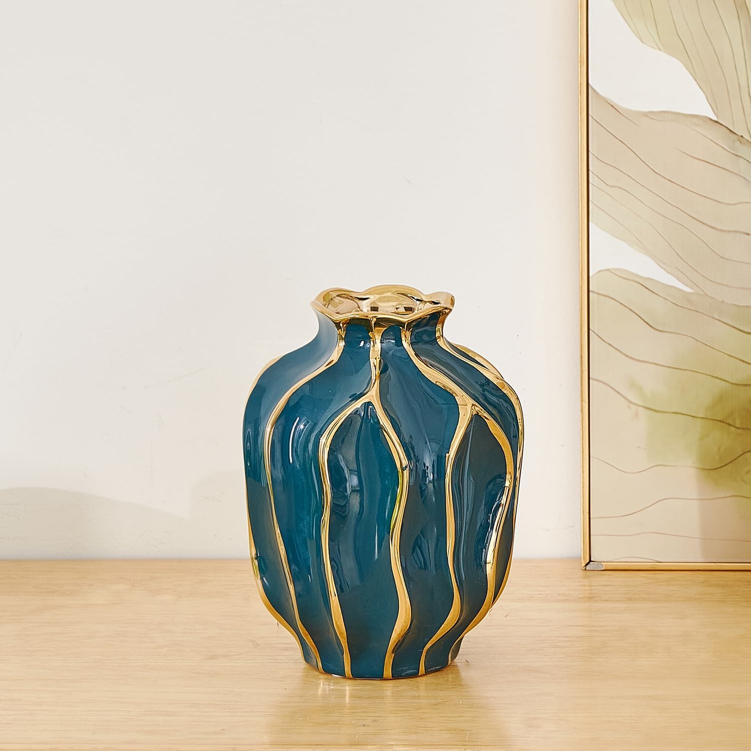Decorative Ceramic Flower Vase / Peacock Blue-pomegranate-shaped