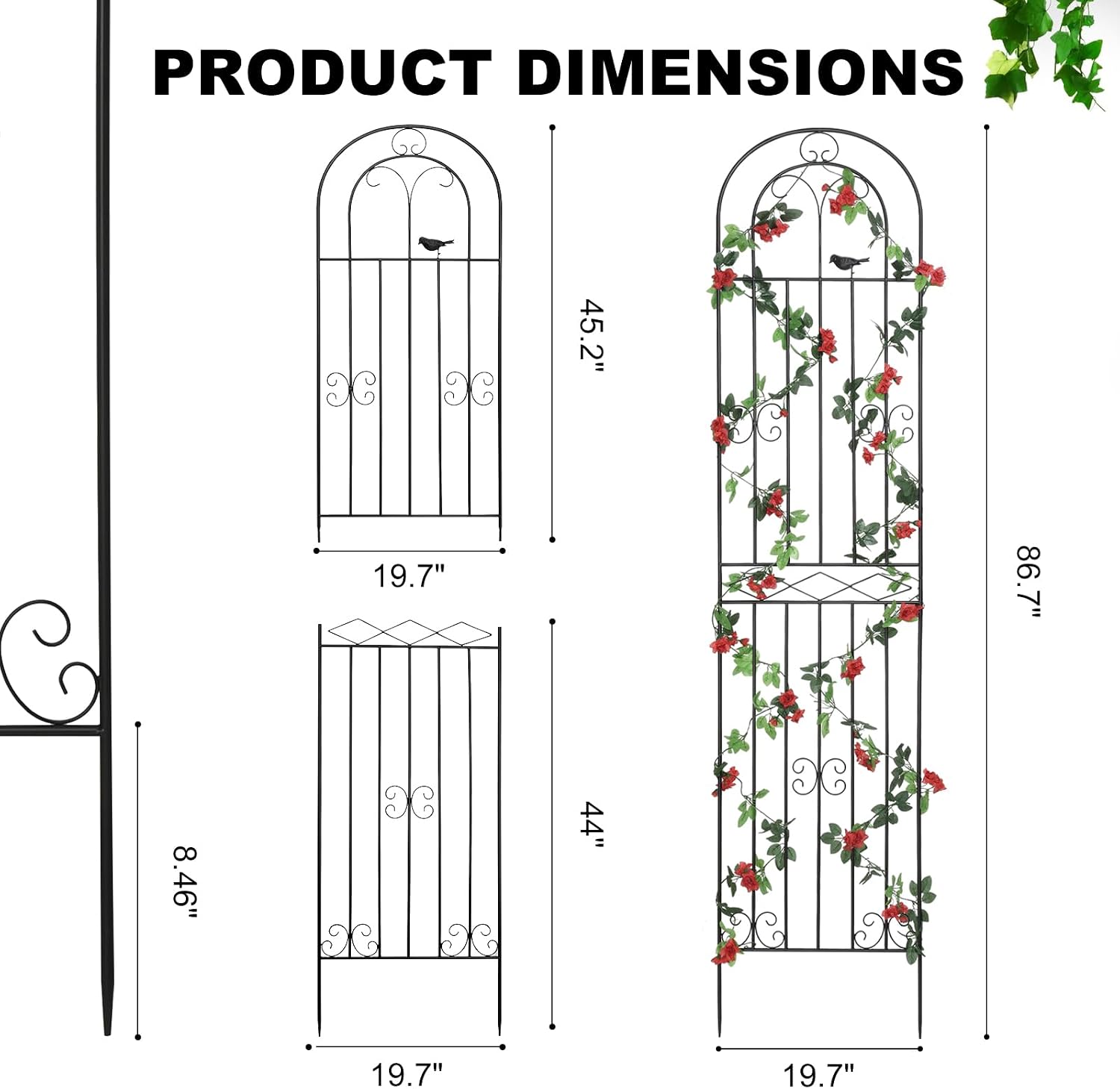 2 Pack 86.7" H x 19.7" W Metal Garden Trellis with Black Coating, Wire Lattice Grid Panel for Climbing Plants Outdoor