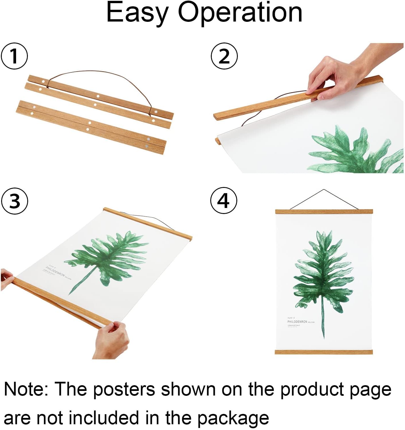 FALAMON 2 Pack Magnetic Poster Hanger Frame, 22x14 22x28 22x34 Teak Wood Magnet Poster Frame for Hanging Posters